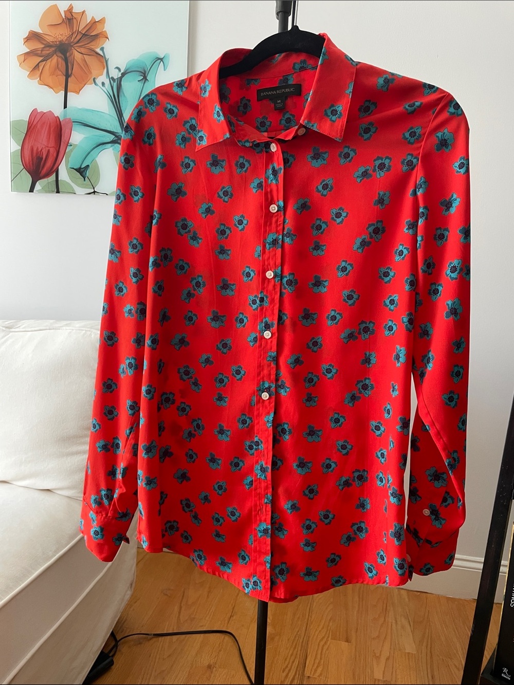 Banana Republic Red Floral Print Button-Up Shirt